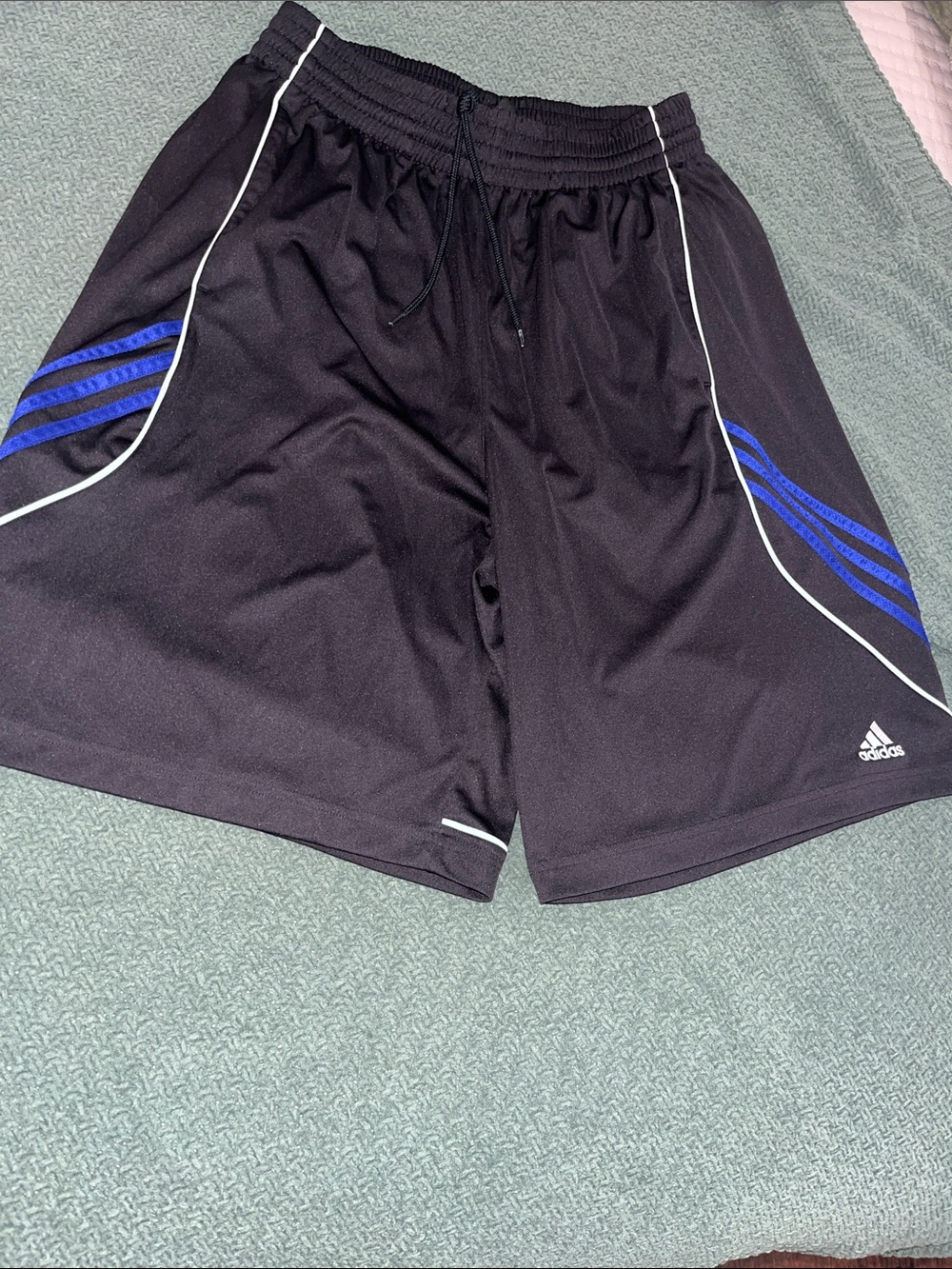 adidas Black Athletic Shorts with Blue Stripes
